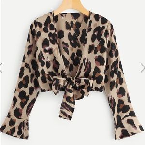 Cheetah/leopard wrap tie blouse top